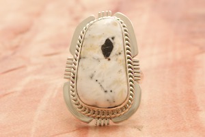 Genuine White Buffalo Turquoise Sterling Silver Navajo Ring